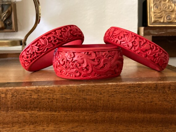 3, Cinnabar Bangles, Red Cinnabar Bracelets, Bang… - image 5
