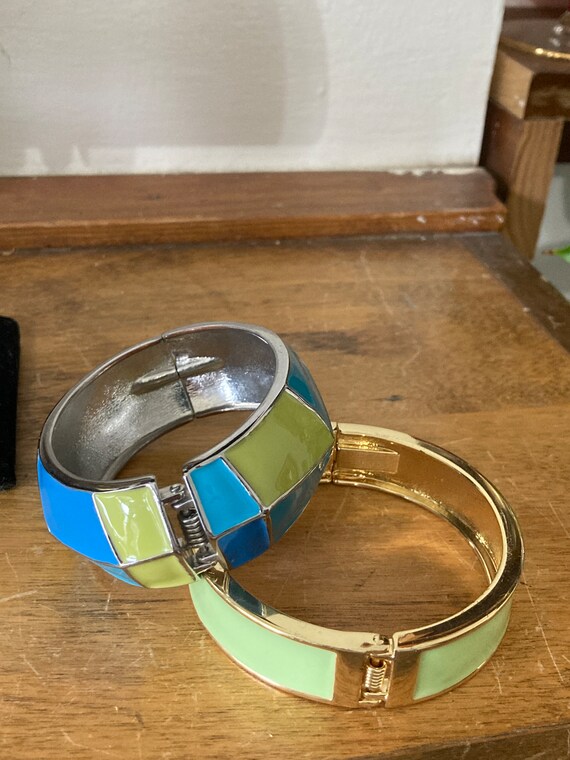 4, Bangle Stack, Turquoise Bangles, Clamper Brace… - image 2