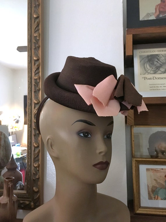 40s Hat//Tilt Hat //Brown & Pink //Toy Hat//Pin up