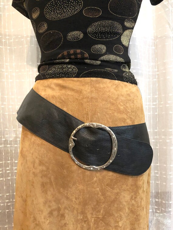 Wide Belt//Wide Black Leather Belt//Size XXL//Hip
