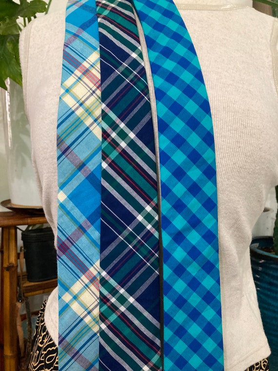 3/ J Crew Neckties/ COTTON neckties/ Blue Plaids n