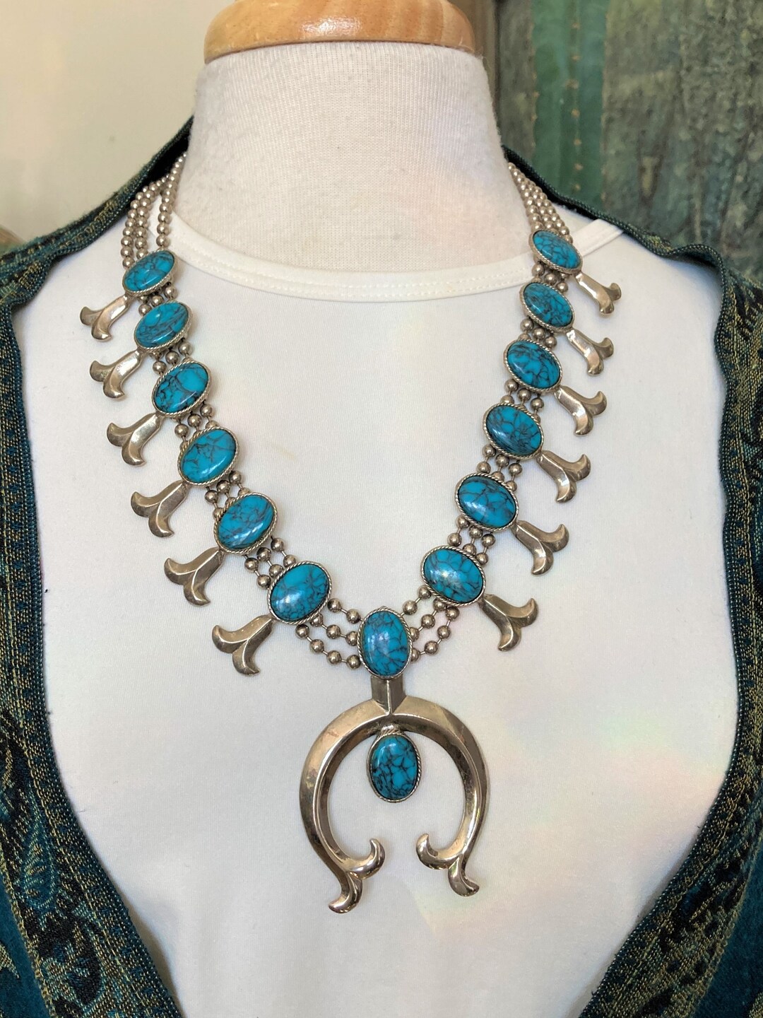 Goldette Squash Blossom Necklace / 50s Squash Blossom Necklace /silver
