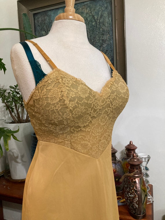 Vintage Slip/ Size 38/ GOLD Slip/ Dress Slip/ LACE