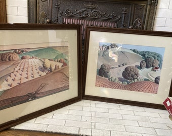 2, Grant Wood, Young Corn, Fall Plowing, Framed Prints, 1931