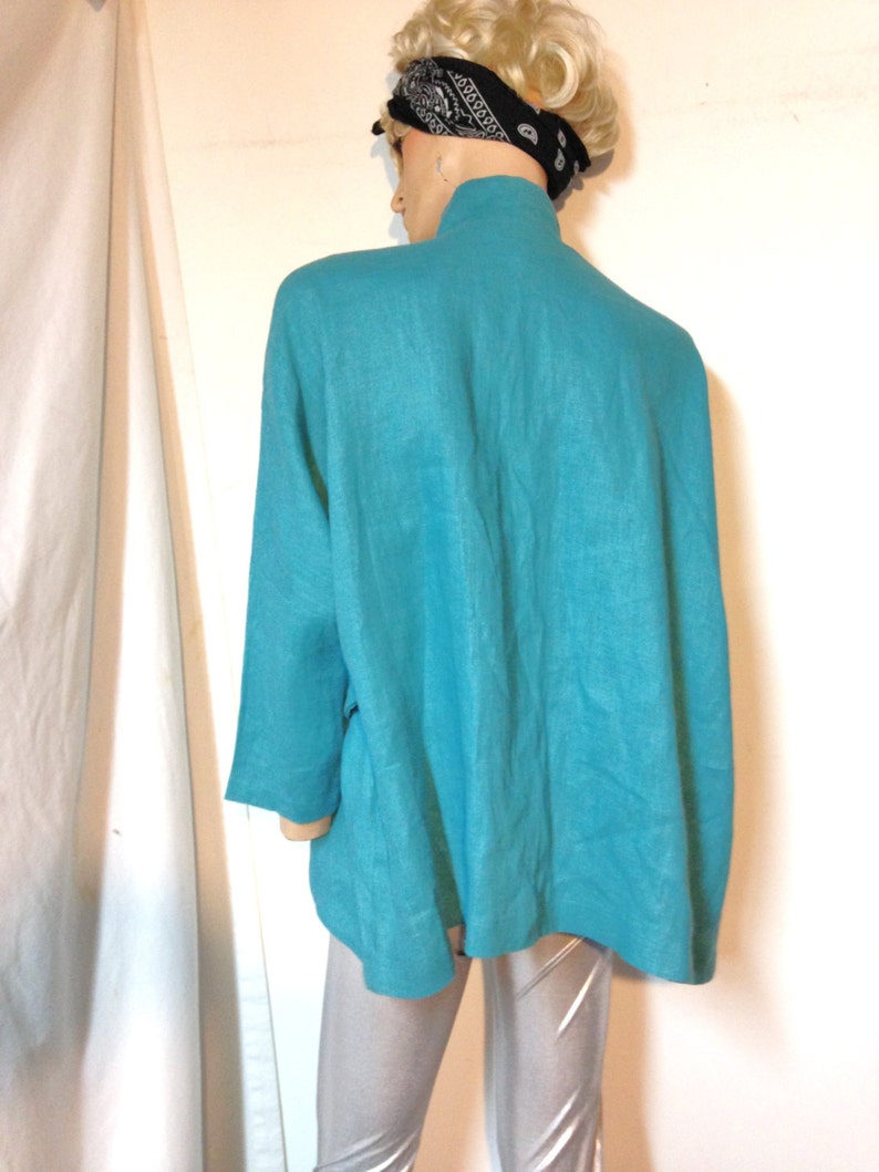 Linen Jacketsize14 Turquoise jacketAvant Garde80s Boho Jacket Itemz Chris BaumgartnerArtisanal Clothing