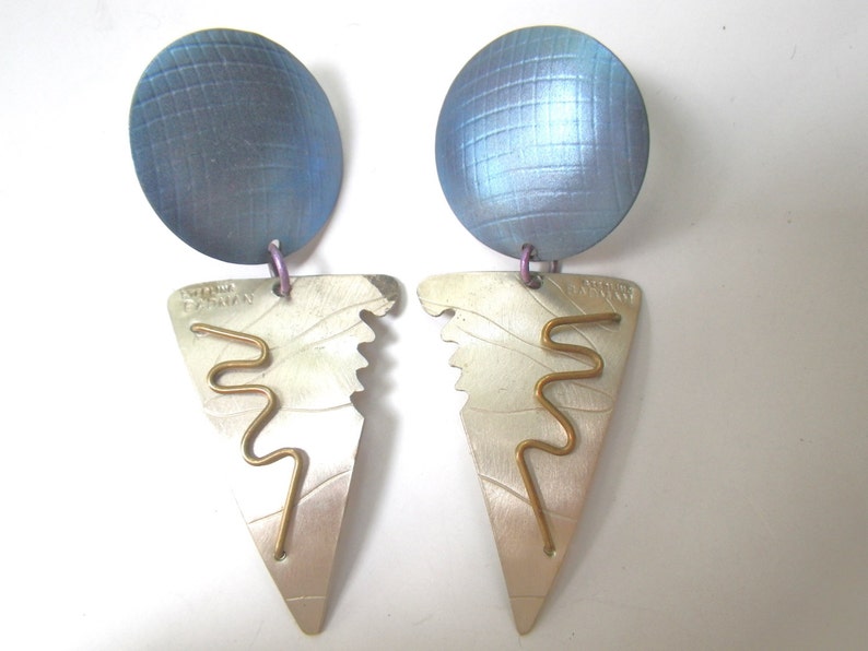 80s Earrings Geometric Memphis Group Sterling Silver Anodized Aluminum Aluminum David Badman