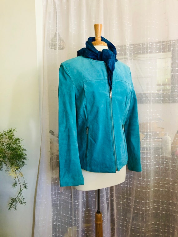 Suede jacket//Size L//Turquoise//Blue Suede jacket
