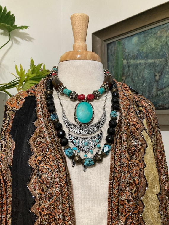 3, Vintage Tibetan Necklaces, Layered Necklaces, T