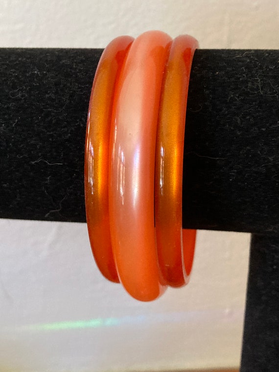 3/Moonglow Lucite Bangles Stack/Orange and Pink M… - image 2