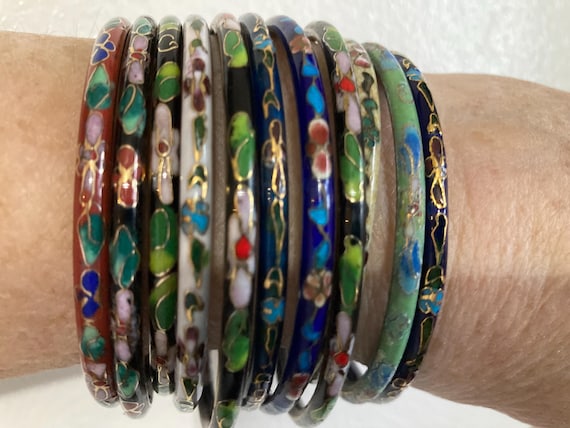 12, Cloisonne bangles, Stack of Bangles, Vintage … - image 1
