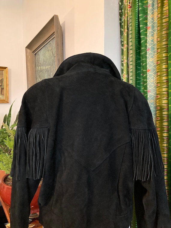 Vintage Black Suede Jacket with Fringe/ Size L / … - image 5