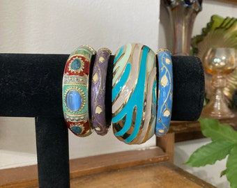 4, Bangle Stack, Turquoise Bangles, Clamper Bracelets, Blue Bracelets, Small Wrist, Like Iris apfel