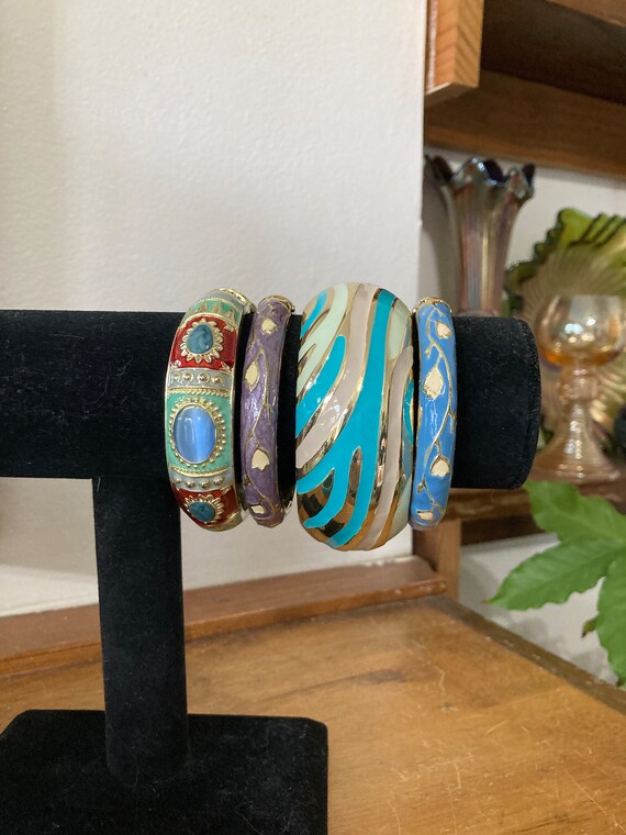 4, Bangle Stack, Turquoise Bangles, Clamper Brace… - image 1