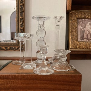 6, Crystal Candlestick Holders, Vintage Crystal Candlestick Holders