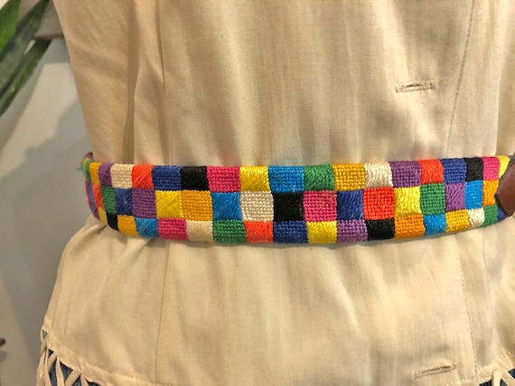 80s //Needlepoint belt//Size 30 belt//GEOMETRIC//N