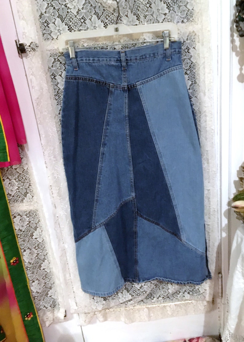 80sSkirtPatchwork Denim Skirt Size 10High Waist