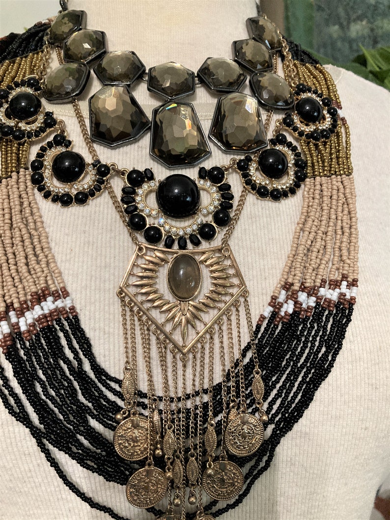 4, Layered Necklaces /Gold & Black Necklaces/ Boho Necklace/Iris Apfel /Curated by Potion/ Neck Mess image 4