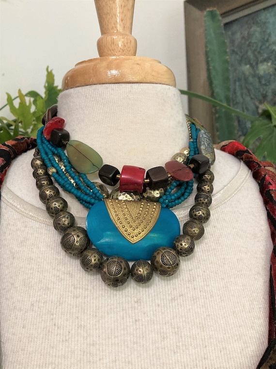 4/Layered Necklaces/Turquoise and Glod/ Boho Neckl