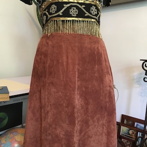 Suede Skirt//Size 10// Size 10P// Coldwater Creek //Brown suede skirt//Embroidered Skirt//Long suede skirt image 1