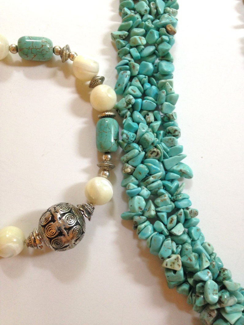 3Turquoise Necklace Necklace Lot Mother of Pearl Blue Necklace Boho Necklace LOT BLKMOP