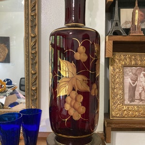 Red Glass Table Lamp - 50s Lamp - Red Lamp - Gold Leaf