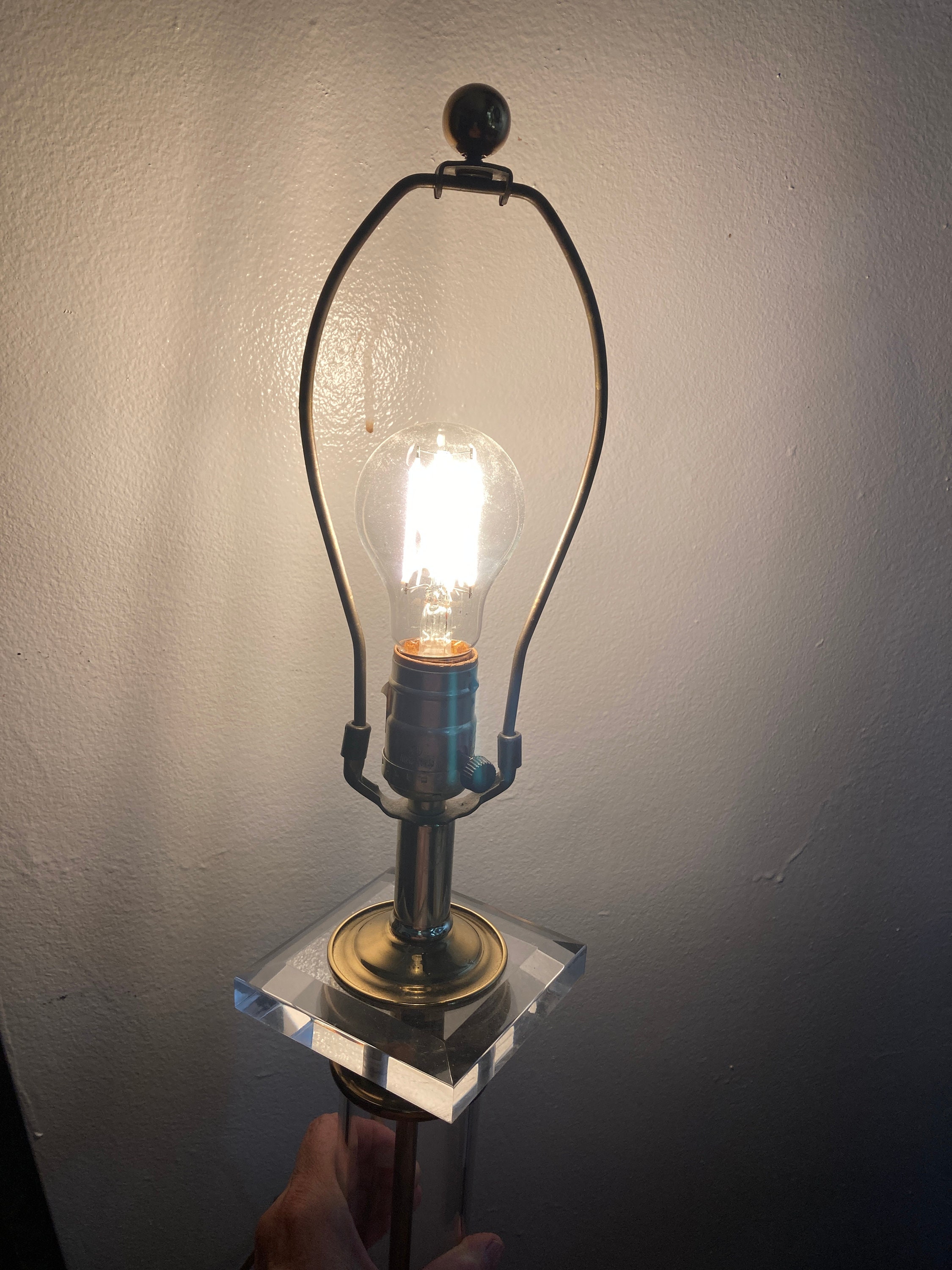 ルーサイトテーブルランプ/80年代ルーサイトランプ/クリアテーブル