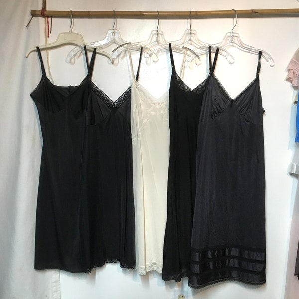 Vintage Slip / Size 38/ FIVE / slip lot /  Black, White / Butterfield 8 / Full Slip/ Dress slip