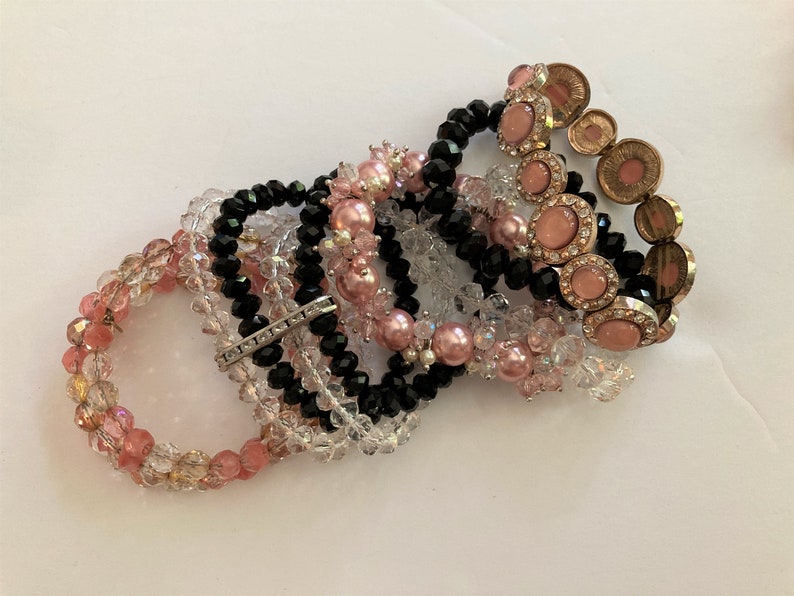 6/Bangle Stack /Crystal Bracelets/ iris apfel, Pink, Black and Clear /Bracelet Lot / LUX image 5