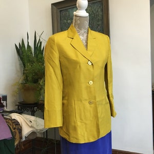 Golden Yellow Silk Blazer - Size 8 - Luxury Vintage Jacket