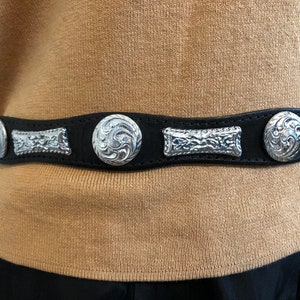 Silver Concho Belt//Size 36//Black Leather Belt //90s