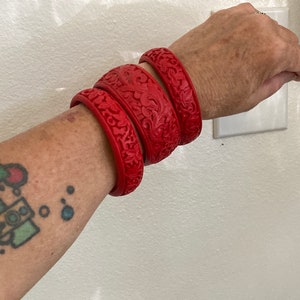 3, Cinnabar Bangles, Red Cinnabar Bracelets, Bangle Stack