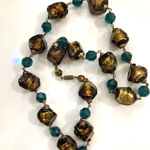 Antique Murano Necklace, Murano Foil Beads, Venetian Glass, Mani in Murano