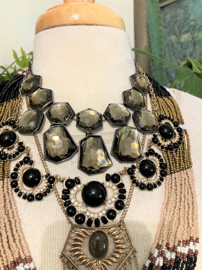 4, Layered Necklaces /Gold & Black Necklaces/ Boho Necklace/Iris Apfel /Curated by Potion/ Neck Mess image 3