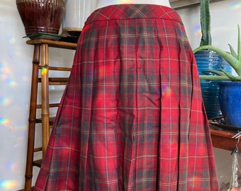 Pendleton wool Skirt, Size 12, Red Plaid Skirt, Made in the USA, Size 12 petite