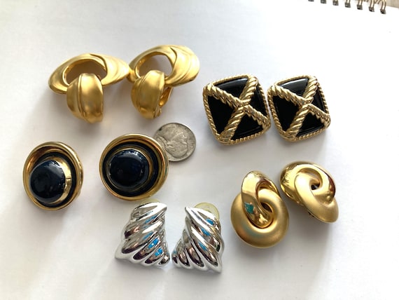 5prs, Big Gold Earrings, 80s Earrings, Bold Earrings,gold Earrings