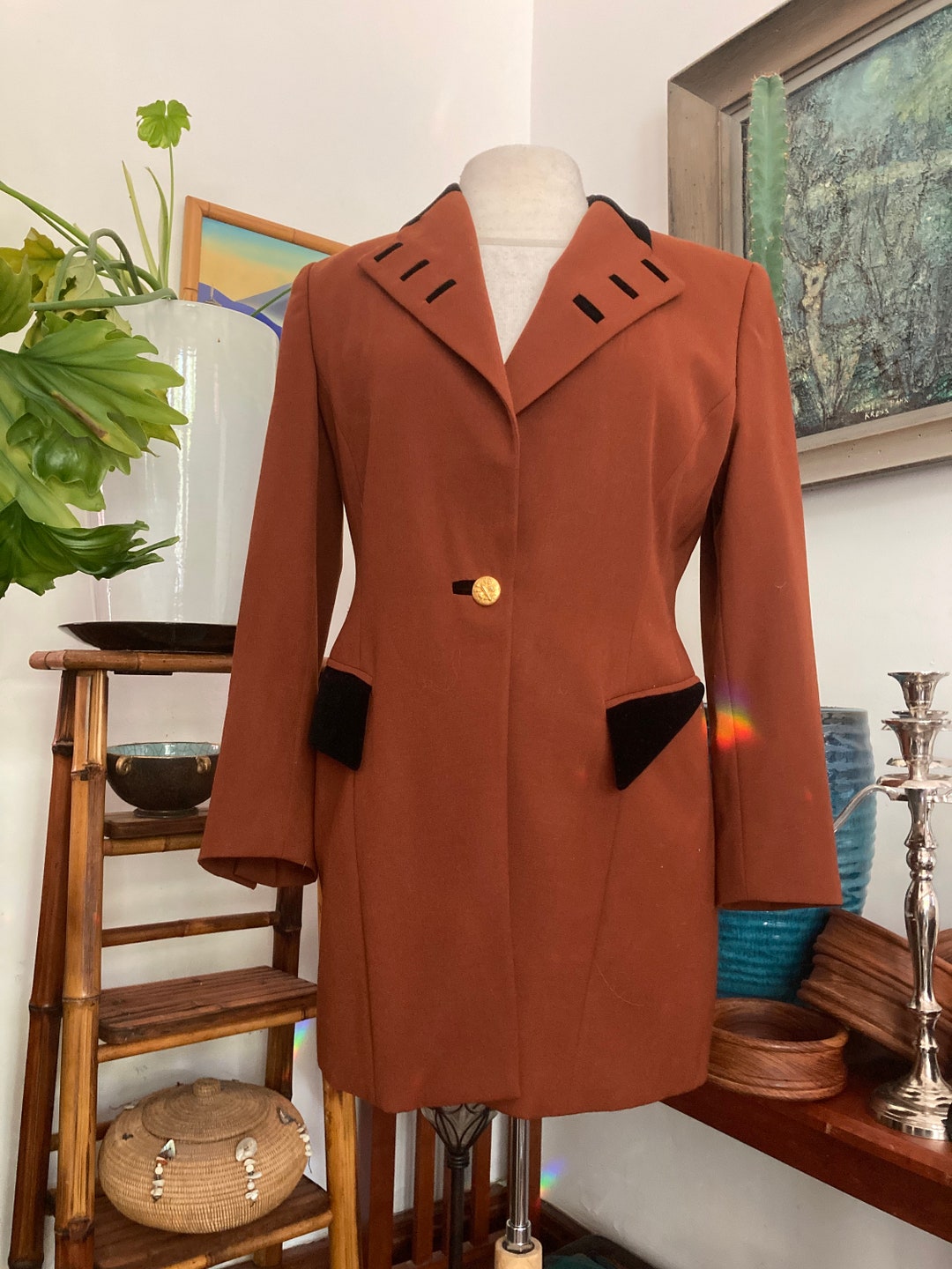 Vintage Escada Wool Coat: Victorian Style Velvet Detail, Size 12 - Etsy