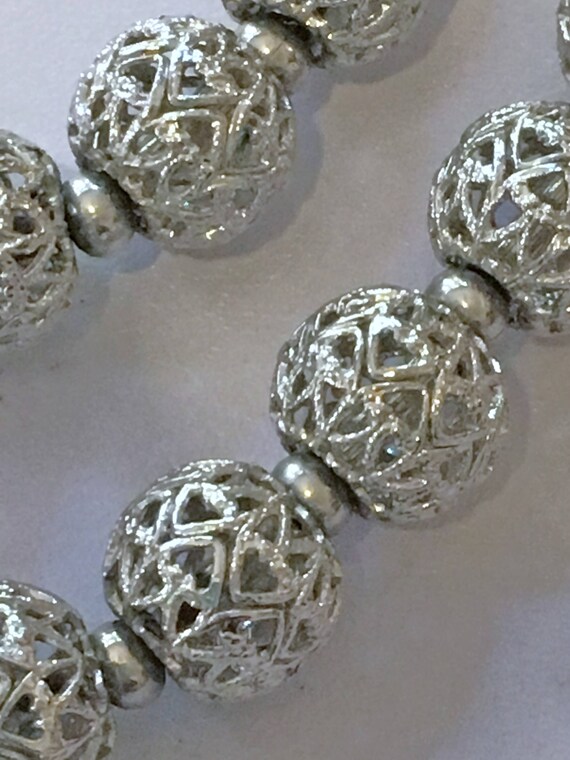 Silver Filigree Bead Necklace/ by /Vintage 50s/… Gem