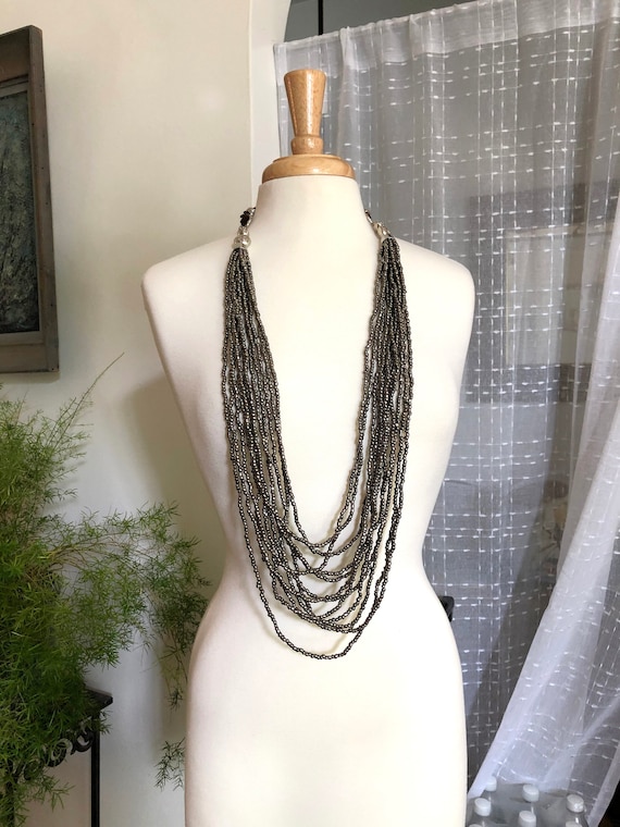 Long Silver Necklace//Silver Bead Necklace//Hemati