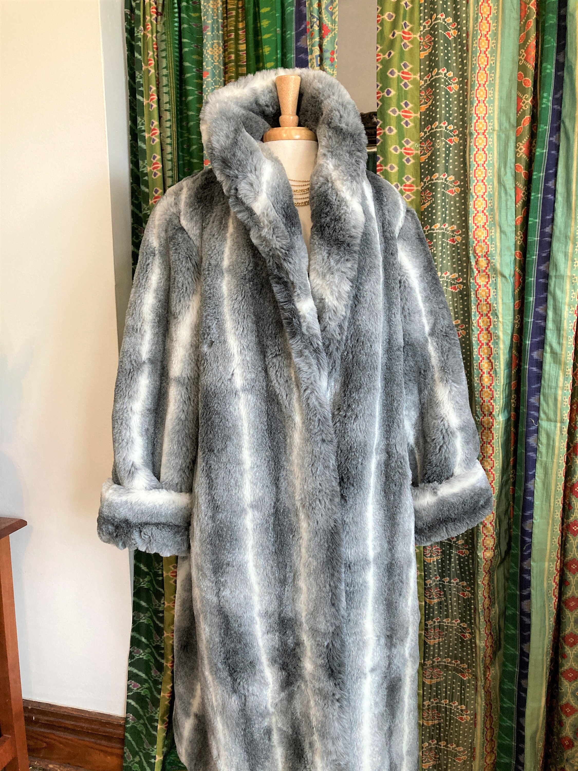 Fake Chinchilla Coat Full Length Fake Fur Coat Size XL Komitor Coat Vintage Komitor Long Coat Etsy