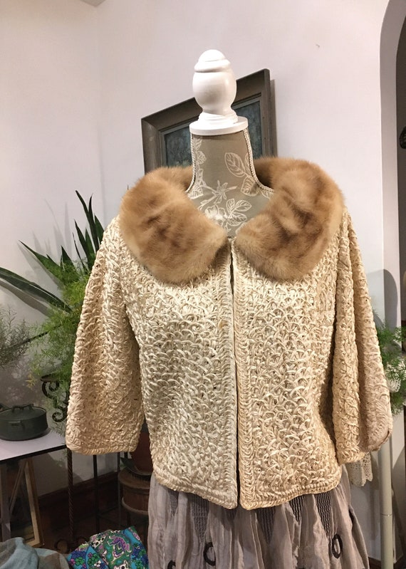 50sCardigan//Jacket//Mink Collar//Size M//Size 8/