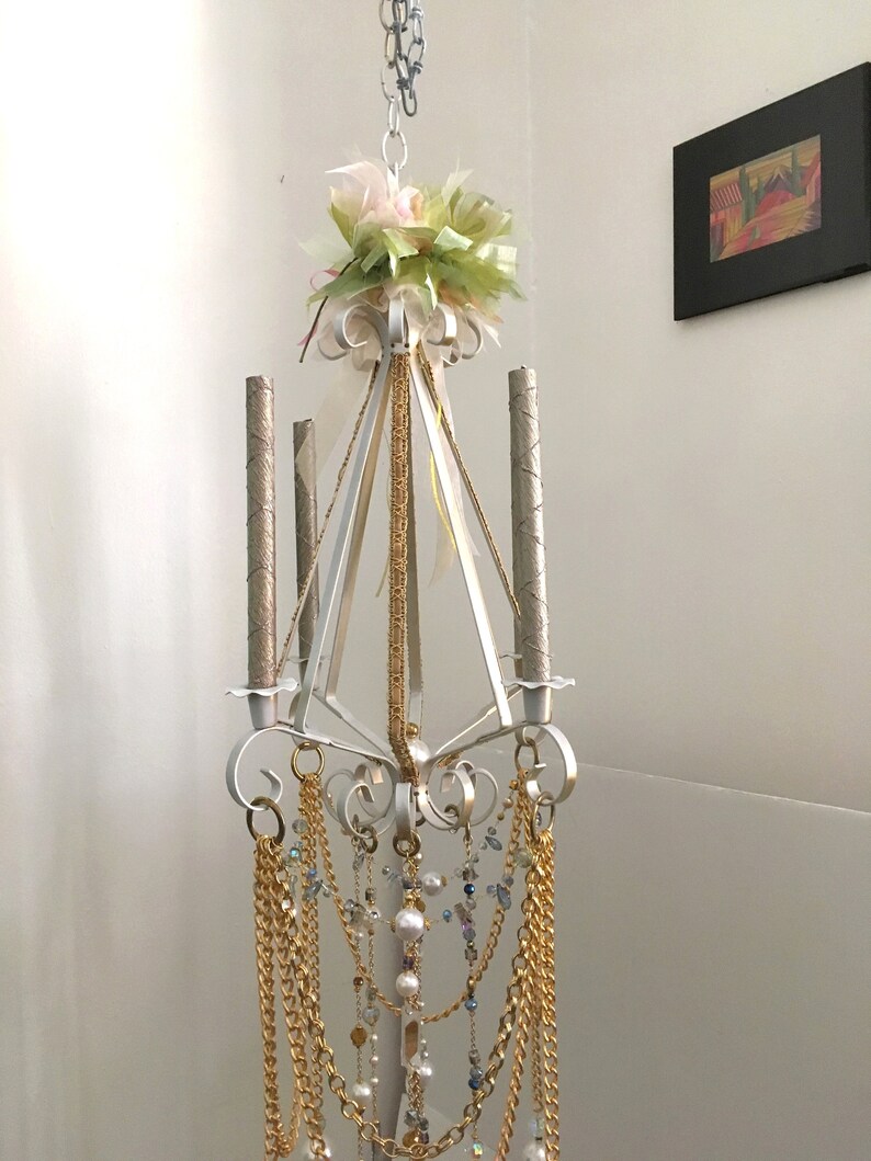 Candelabra// Chandelier//Hanging crystals //Pearls// Gold Etsy