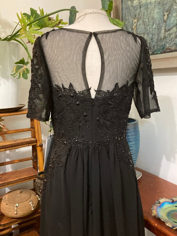 Black Formal Dress/ Size 12/  Lace Bodice/ Long Fo