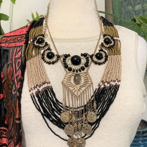 4, Layered Necklaces /Gold & Black Necklaces/ Boho Necklace/Iris Apfel /Curated by Potion/ Neck Mess image 5