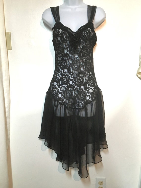 Black Nightgown//Burlesque//Size XS// Vintage Nigh