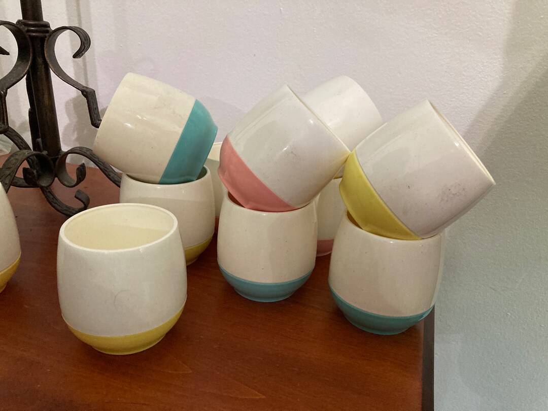 Gobelets Vintage Vacron Bopp-Decker - Lot De 8, Couleurs Jaune, Aqua, Rose