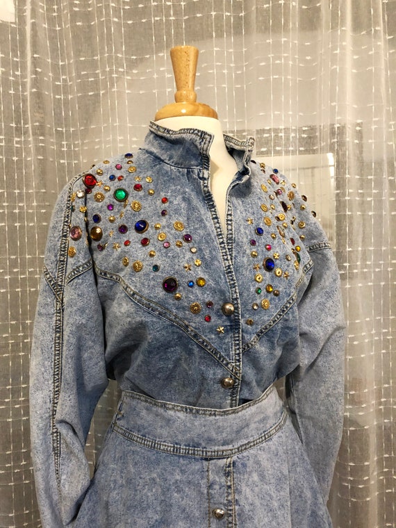 Acid Wash Denim Blouse//Studded Blouse//Matching S