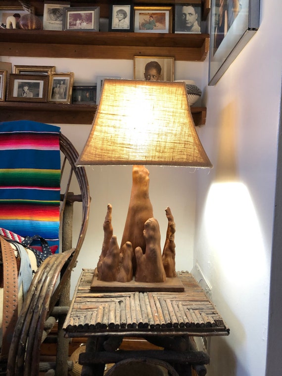 Cypress Knee Table Lamp vintage 50s Table Lamp with Shade