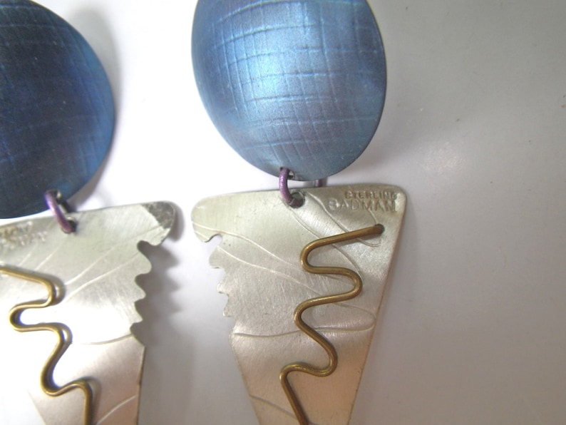 80s Earrings Geometric Memphis Group Sterling Silver Anodized Aluminum Aluminum David Badman