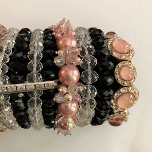 6/Bangle Stack /Crystal Bracelets/ iris apfel, Pink, Black and Clear /Bracelet Lot / LUX image 3