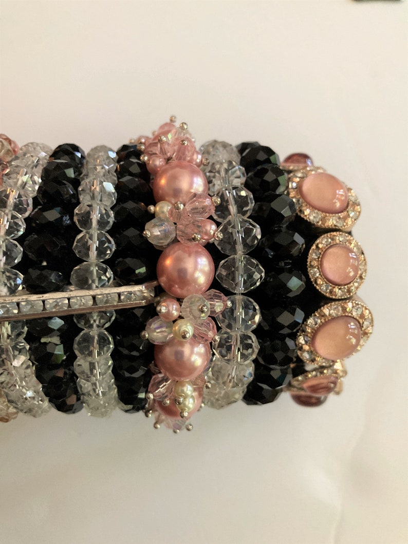 6/Bangle Stack /Crystal Bracelets/ iris apfel, Pink, Black and Clear /Bracelet Lot / LUX image 3